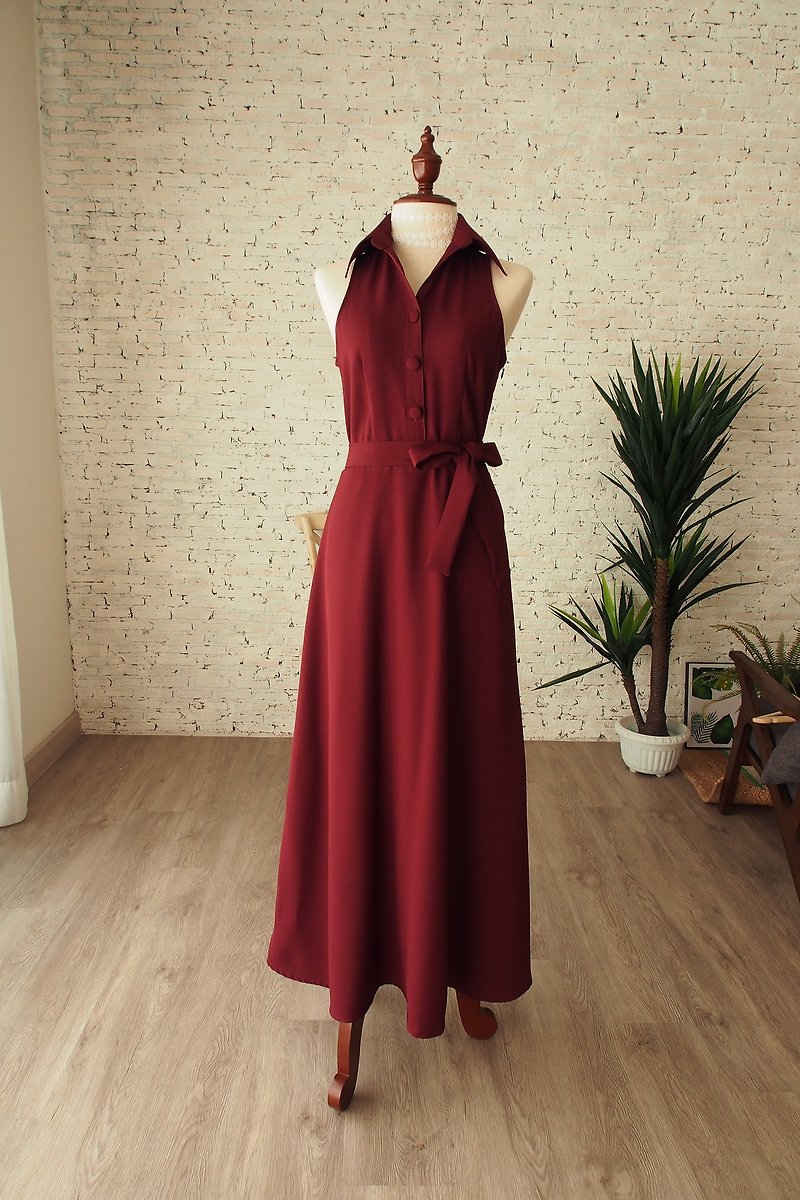 Dark Red Wedding Dress Maroon dress Red Prom Dress Vintage Party Dress  - One Piece Dresses - Polyester Red