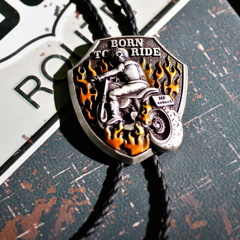 烈火戰車 骷髏騎士 保羅領帶 Bolo Tie 真皮皮革項鍊 皮繩領帶 - 領帶/領帶夾 - 人造皮革 銀色