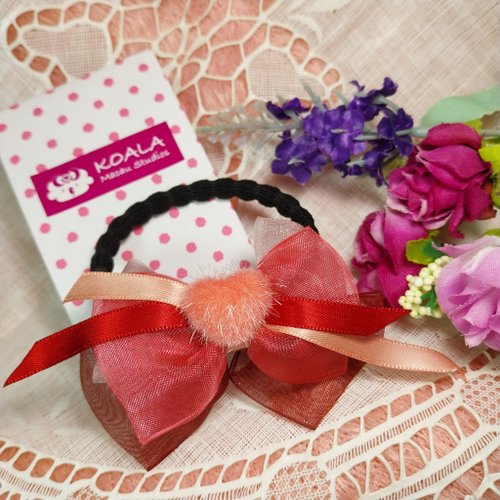 Koala Macau Studios 蝴蝶系列手工飾品酒紅毛毛愛心蝴蝶結髮圈