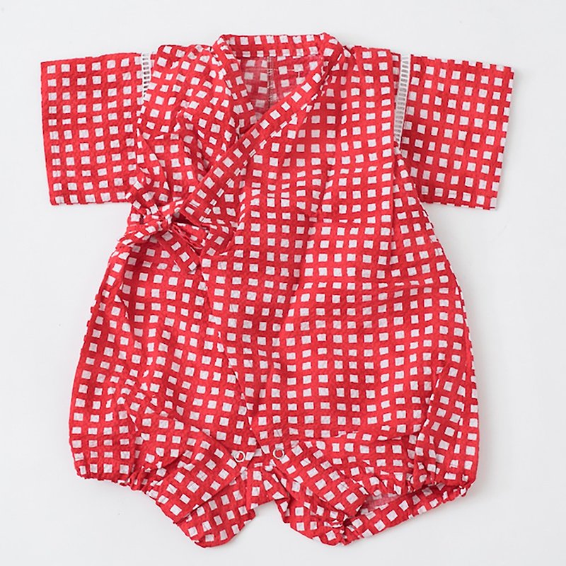 Made in Japan Jinbei Haori red grid - Onesies - Cotton & Hemp Red