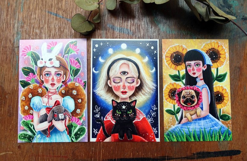 animal lover :  Set of 3 postcard art-prints - 卡片/明信片 - 紙 