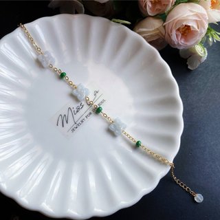 Natural Burmese Jade Jade Gift Natural Stone Lucky Four-leaf Flower Bracelet Design