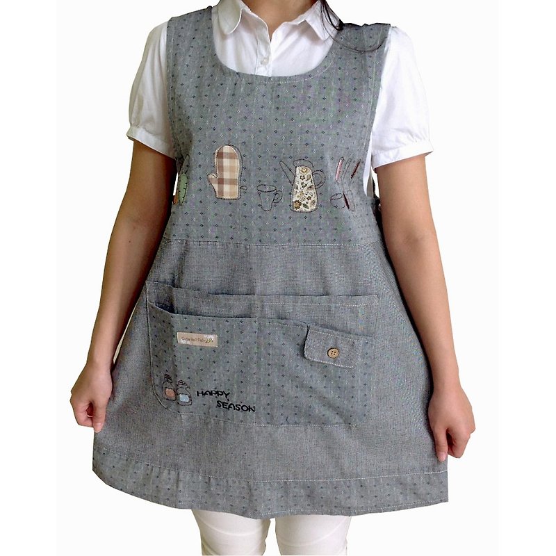 [BEAR BOY] afternoon tea apron - blue (post tied) - Aprons - Other Materials 