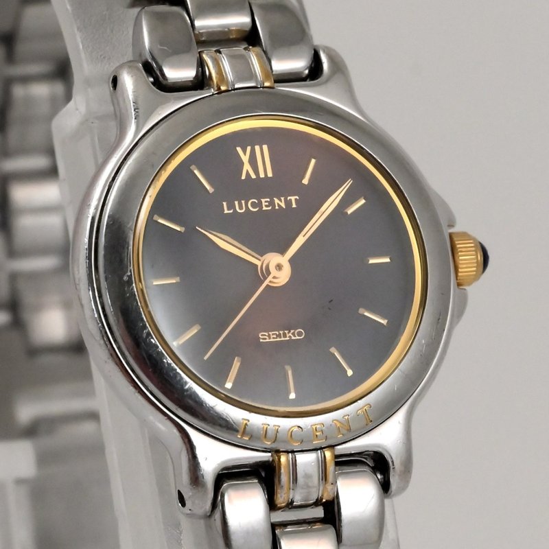 SEIKO LUCENT 女錶 石英機芯 1F21-0G90 22mm 黑色錶盤 雙色錶帶 手錶 古董錶 復古錶 - 女錶 - 不鏽鋼 黑色