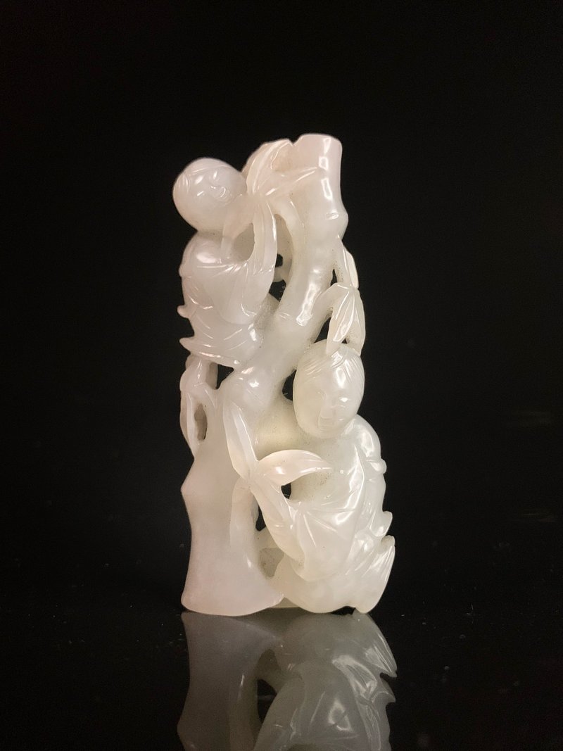 19世紀  白玉小童抱竹 - 擺飾/家飾品 - 玉石 