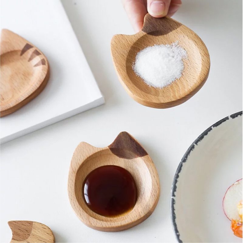 LINKIFE 木質系列 天然櫸木製貓咪醬料碟/筷架 (兩種款式) - 小碟/醬油碟 - 木頭 