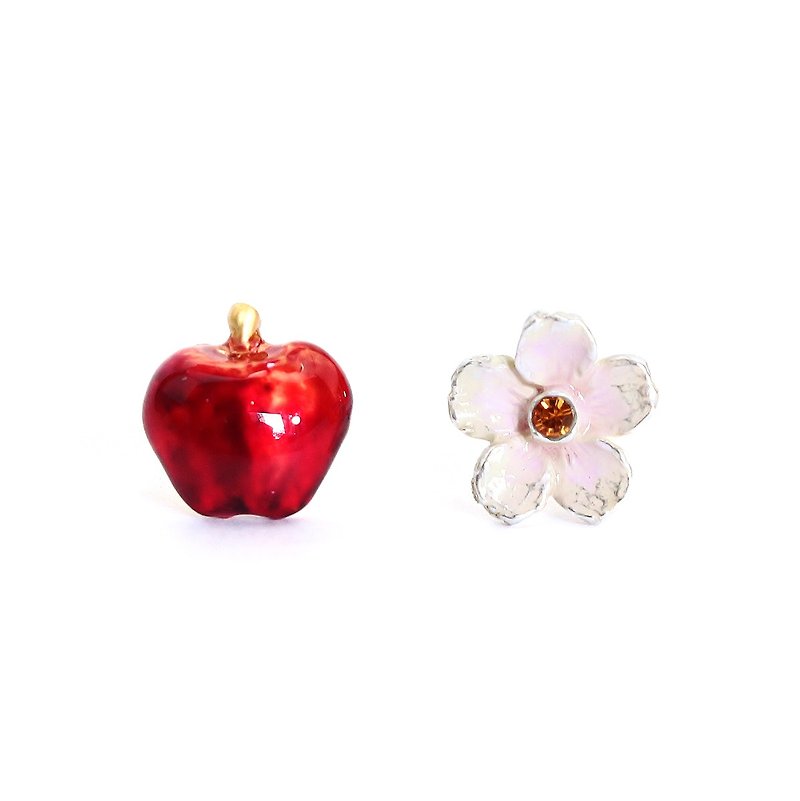 Flower & Apple Flower Apple Earrings PA441 - ต่างหู - โลหะ สีแดง