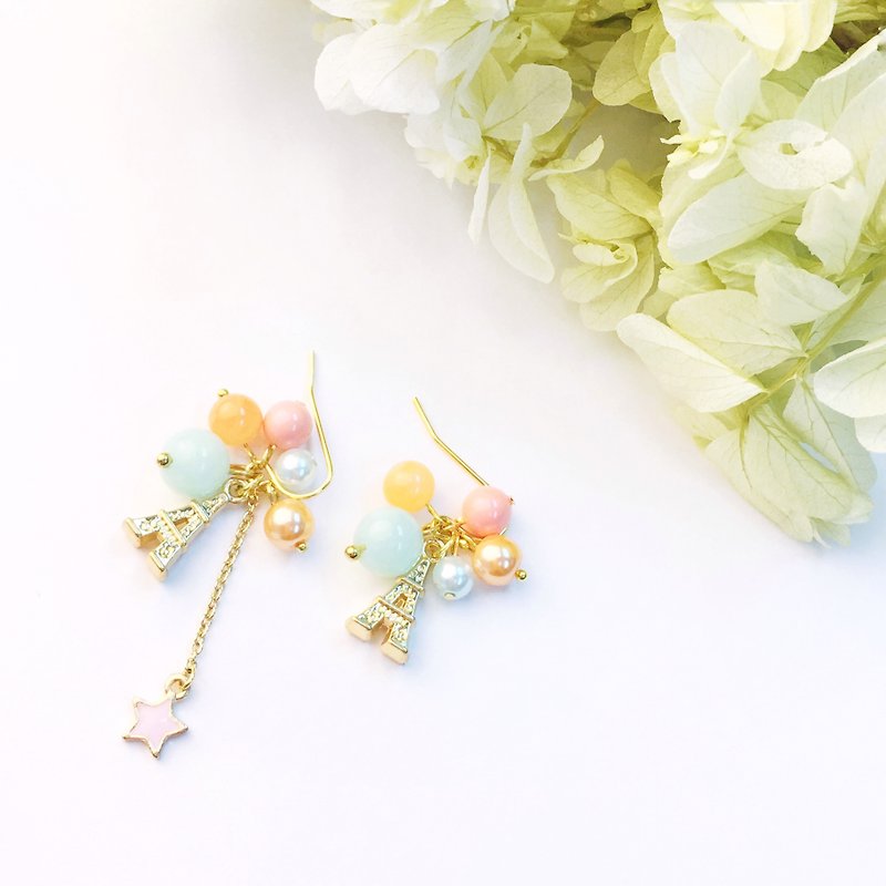Eiffel Tower Earrings Pastel Pink - Earrings & Clip-ons - Other Materials 