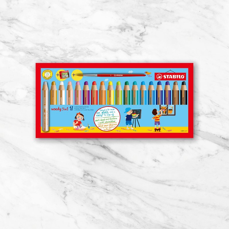 【stabilo】woody 3 in 1可水洗水彩粉臘筆18色紙盒組(原廠正貨) - 其他 - 其他材質 多色