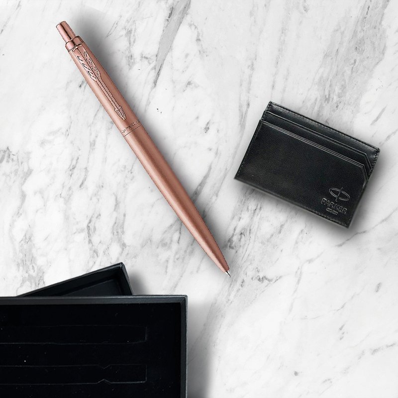 Parker 派克 喬特  XL玫瑰金(限定)原子筆 牛皮卡夾禮盒 免費刻字 - 原子筆/中性筆 - 其他金屬 金色