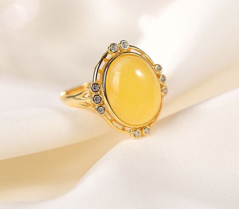 Fashion Minimalism Blank Amber Rings for Women Simple Gemstones 925 Silver Rings - แหวนทั่วไป - เงินแท้ หลากหลายสี