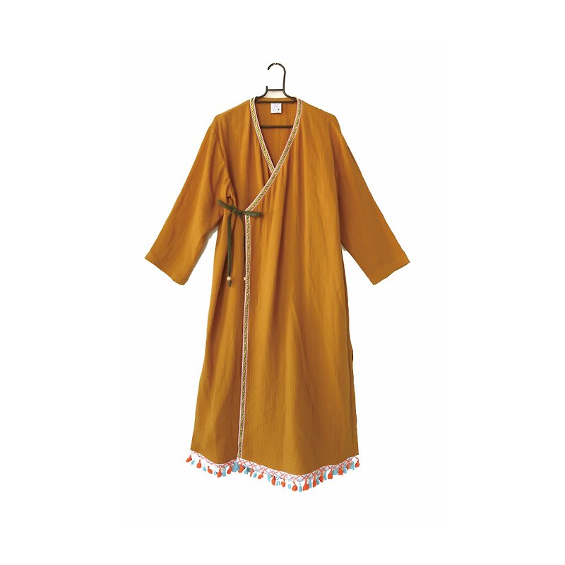 Har Yoga Practitioner Meditation Robe / Sunset Yellow - ชุดเดรส - ผ้าฝ้าย/ผ้าลินิน สีส้ม