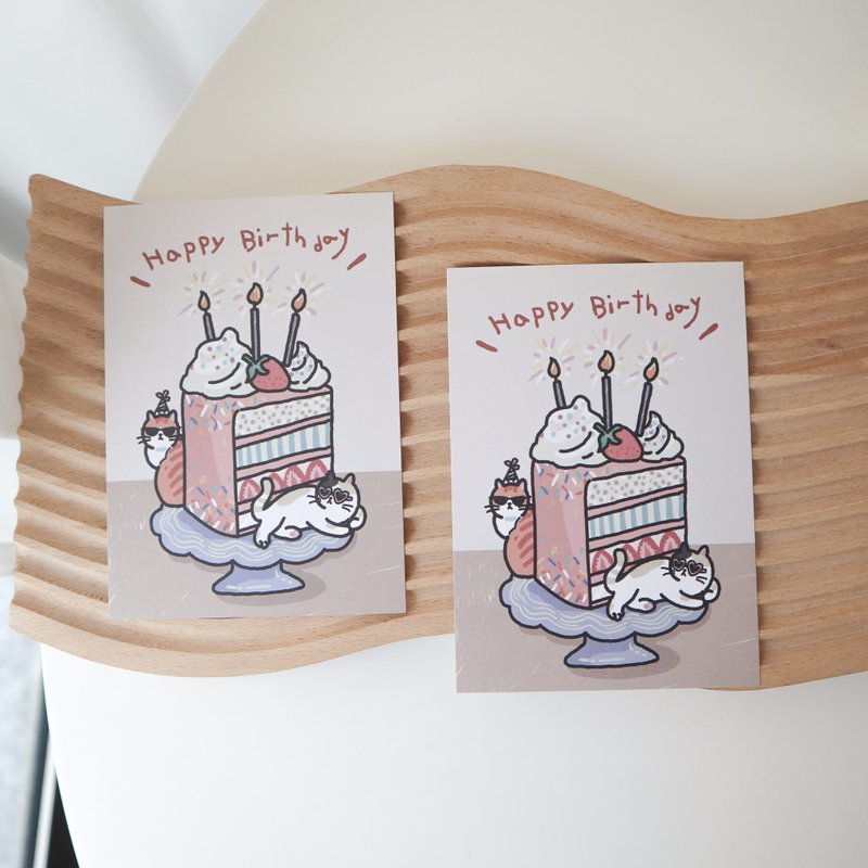 【Party cake with Meow】貓咪派對蛋糕 生日卡 - 卡片/明信片 - 紙 多色