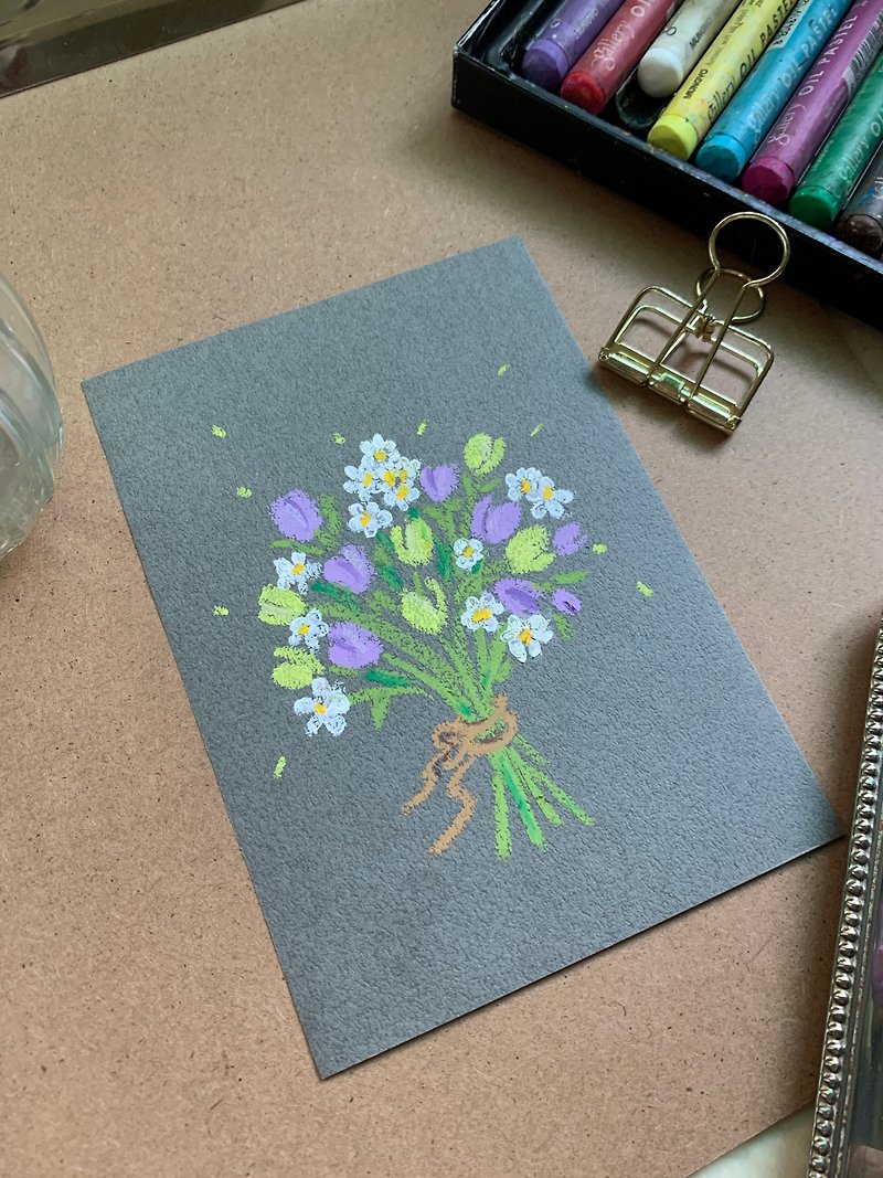 Flower Oil pastel painting - การ์ด/โปสการ์ด - กระดาษ สีเทา