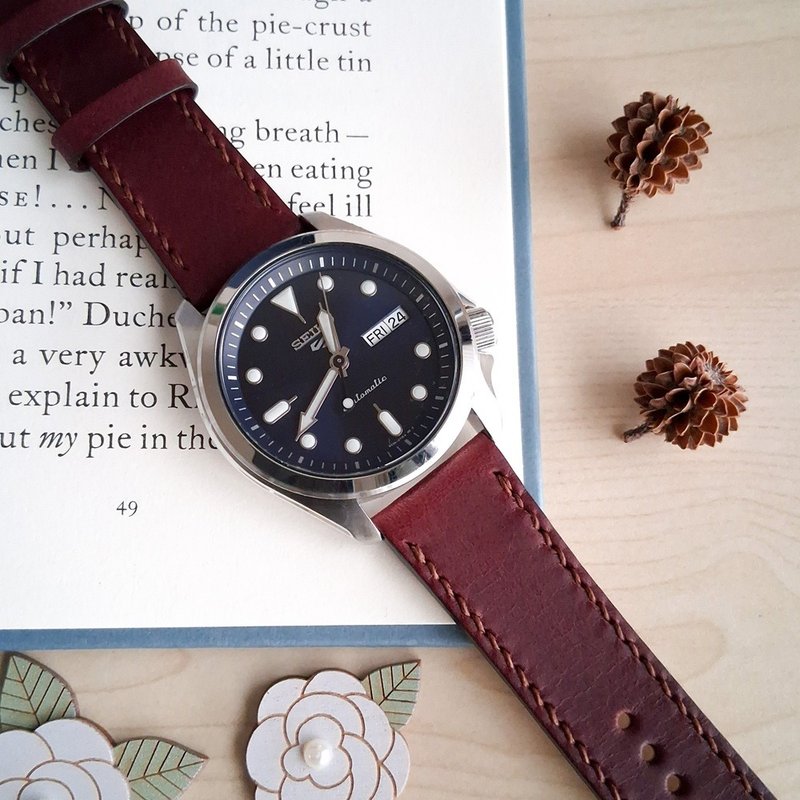 オーダーメイド時計バンド / クイックリリースデザイン / ハンドメイド / 上品で奥ゆかしいワインレッド - 時計ベルト・時計バンド - 革 