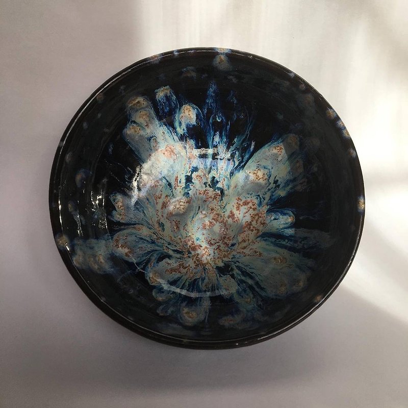 Galaxy Vincent van Gogh Dripping Crystals Glaze Ceramic Bowl - 花瓶/陶器 - 陶 多色