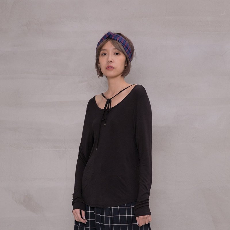 赤子之心寬圓領綁繩上衣 Sincerely Soul Neck Tie-up Top T227 - 女上衣/長袖上衣 - 其他人造纖維 多色