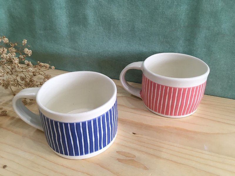 Straight Mark - Pink/Blue Lines - Mugs - Pottery Red