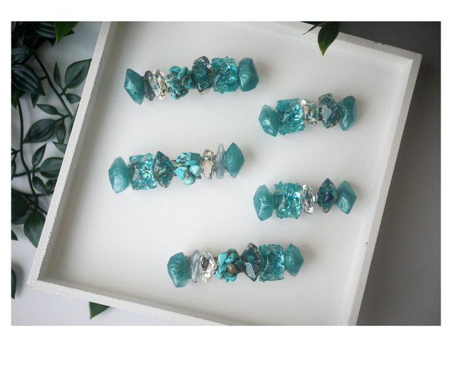 海流|天然石ヘアアクセサリー|レジンヘアクリップ|フレンチ 海流|天然石ヘアアクセサリー|レジンヘアクリップ|フレンチ