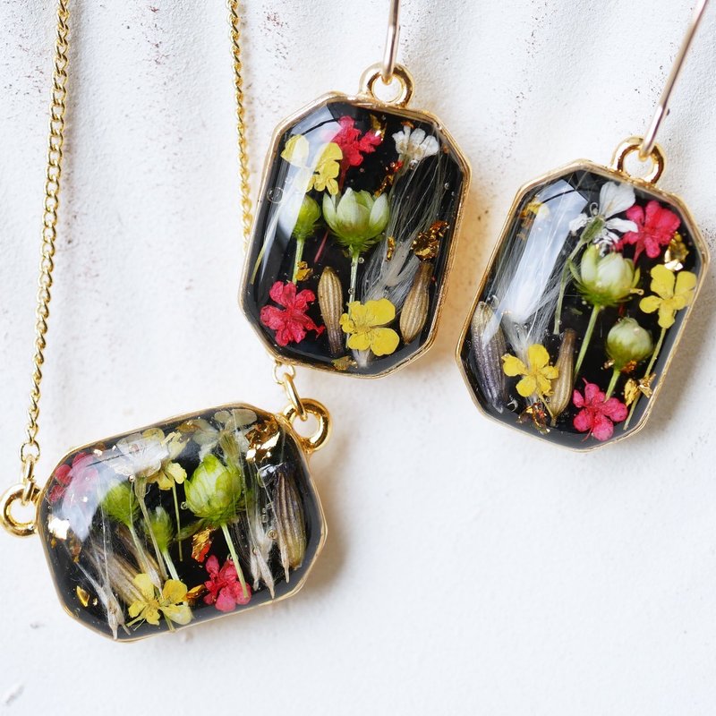 秋の散歩道jewelryセット - 耳環/耳夾/耳骨夾 - 植物．花 黑色