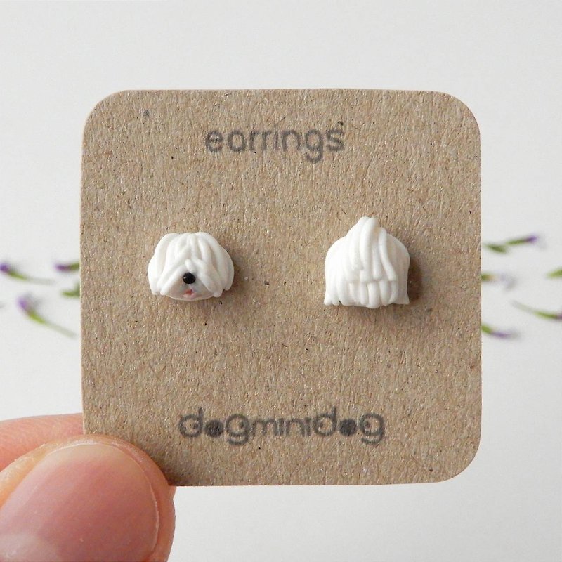 ฺPuli dog earrings with papercraft box for dog lovers. - 耳環/耳夾 - 其他材質 