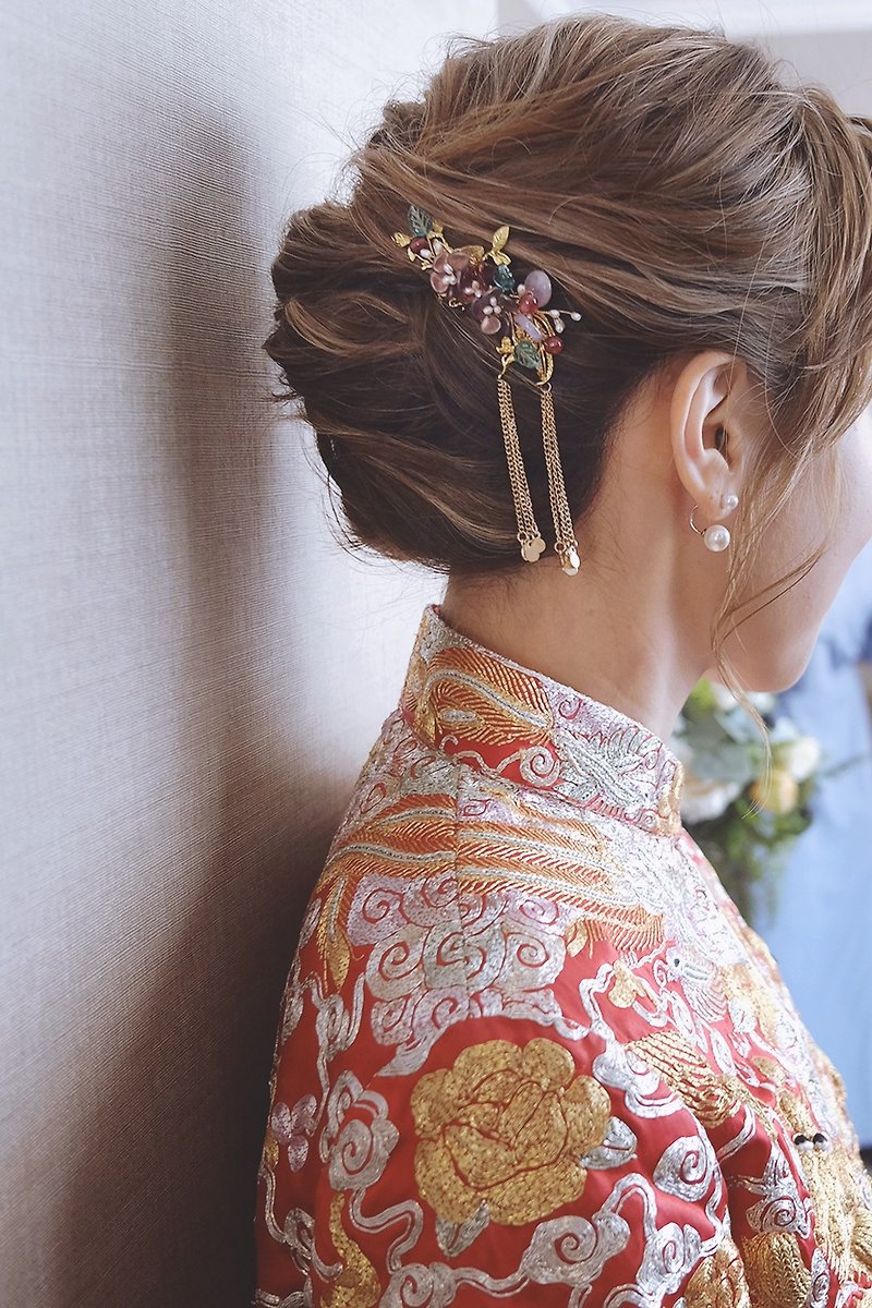 (紫色)古典琉璃新娘頭飾,Bridal Headpiece,中式頭飾,裙褂頭飾 - 髮夾/髮飾 - 玻璃 紫色
