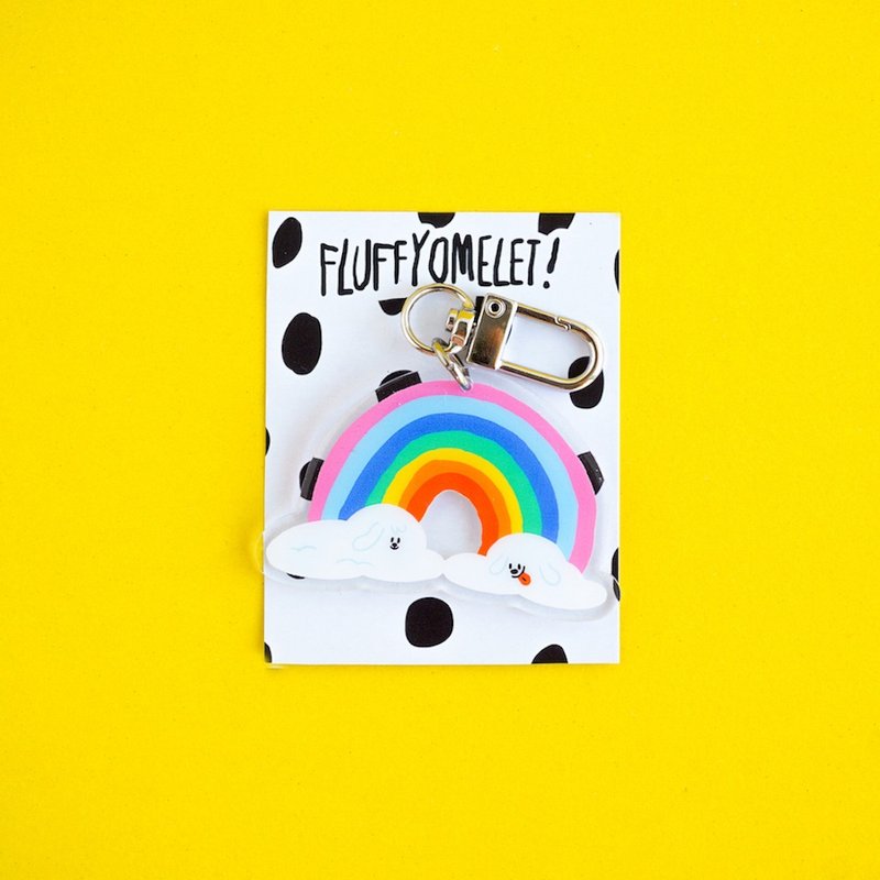 Fluffy Omelet Keychain / Pin / Phone Grip - PUPPY RAINBOW - 吊飾/掛飾 - 壓克力 多色