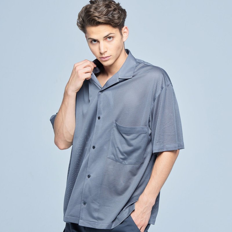Stone'As EYELET FABRIC SHIRT / 灰色透氣網眼襯衫 - 男襯衫/休閒襯衫 - 其他材質 灰色
