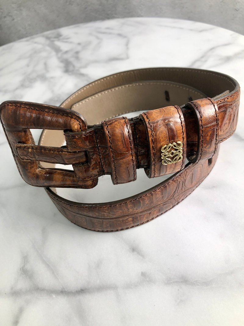 [Direct from Japan, branded used bag] LOEWE belt Brown anagram leather vintage old 6d3xww - Belts - Genuine Leather Brown