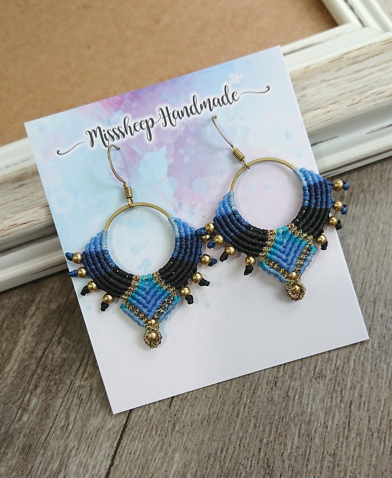 Misssheep-A125-National style South American wax line woven brass bead earrings (ear hook / ear clip) - Earrings & Clip-ons - Other Materials Blue