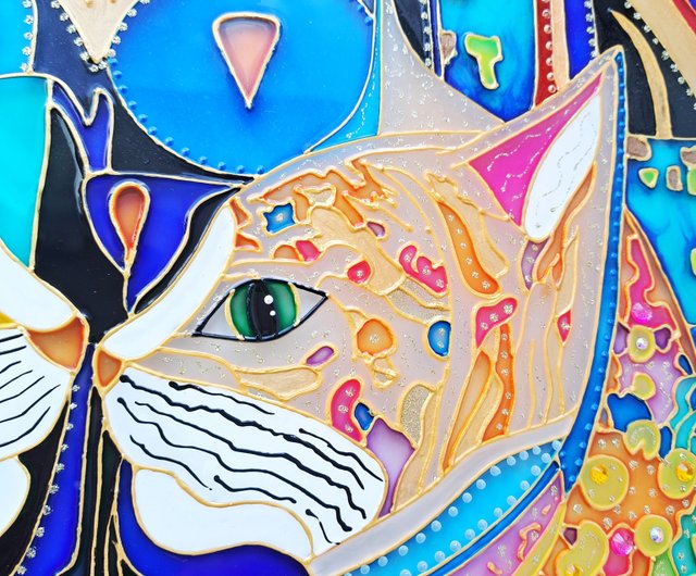 アメリカ ステンドグラス Cat 猫シカゴ美術館グラスマスターズ社にゃんこ ステンドグラス猫さん 50枚セット 黒猫 シルエット 綺麗 美人猫