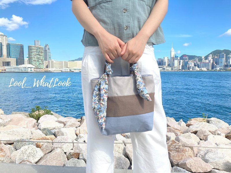 Patchwork Hand Drawer Bag - กระเป๋าถือ - ผ้าฝ้าย/ผ้าลินิน สีนำ้ตาล