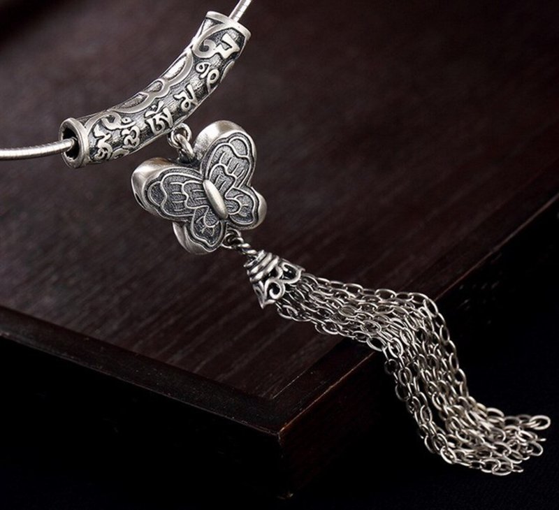 Real 925 Sterling Thai Silver Women Ethnic Butterfly Necklaces without Chains - 長項鍊 - 純銀 銀色