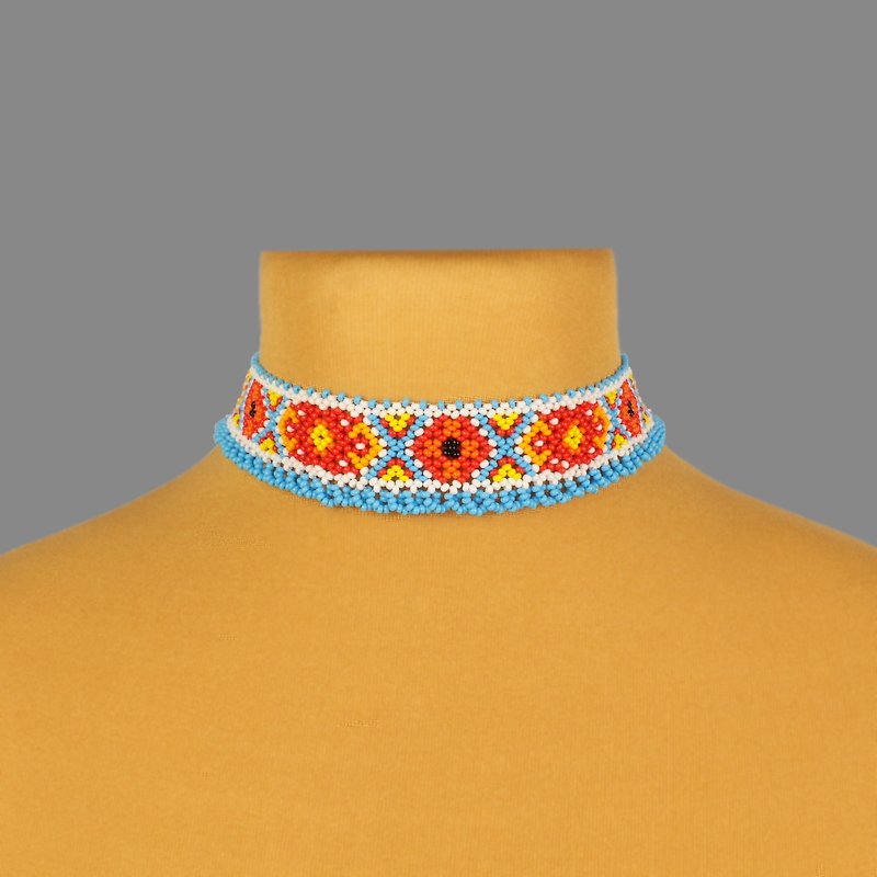 Minimalist bead choker ukraine jewelry, Bead choker necklace for women - Chokers - Glass Blue