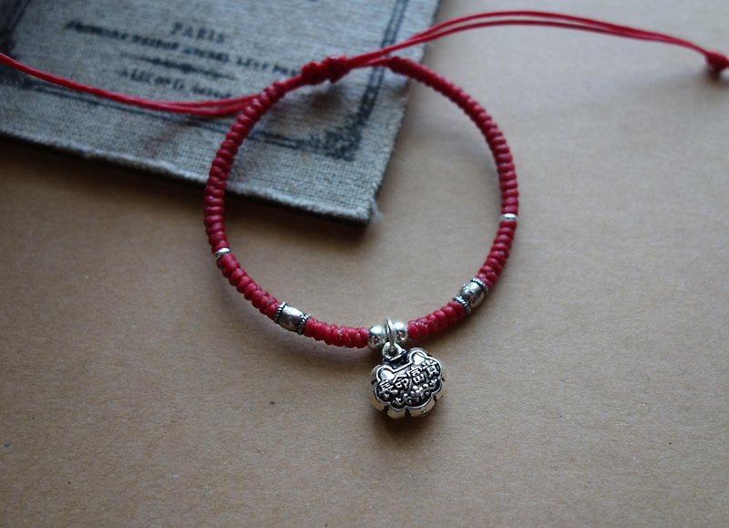 Long life and wealthy children bracelet 925 sterling silver silk wax thread braided bracelet 925silver braclet - Bracelets - Other Metals Red