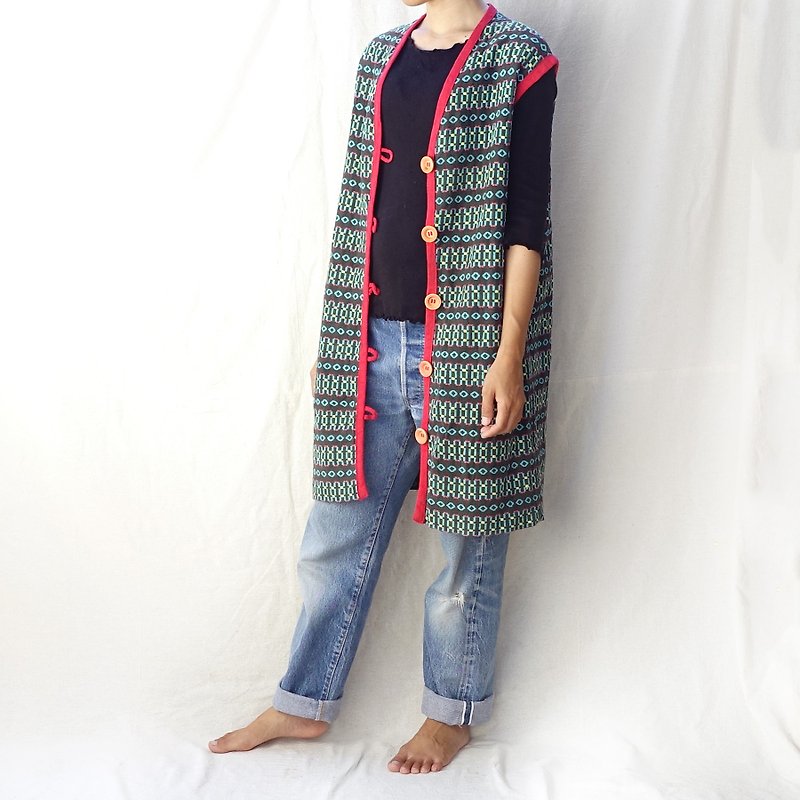 BajuTua /古著/ 70's 南美手工織布排釦長背心 - 女裝 背心 - 棉．麻 多色