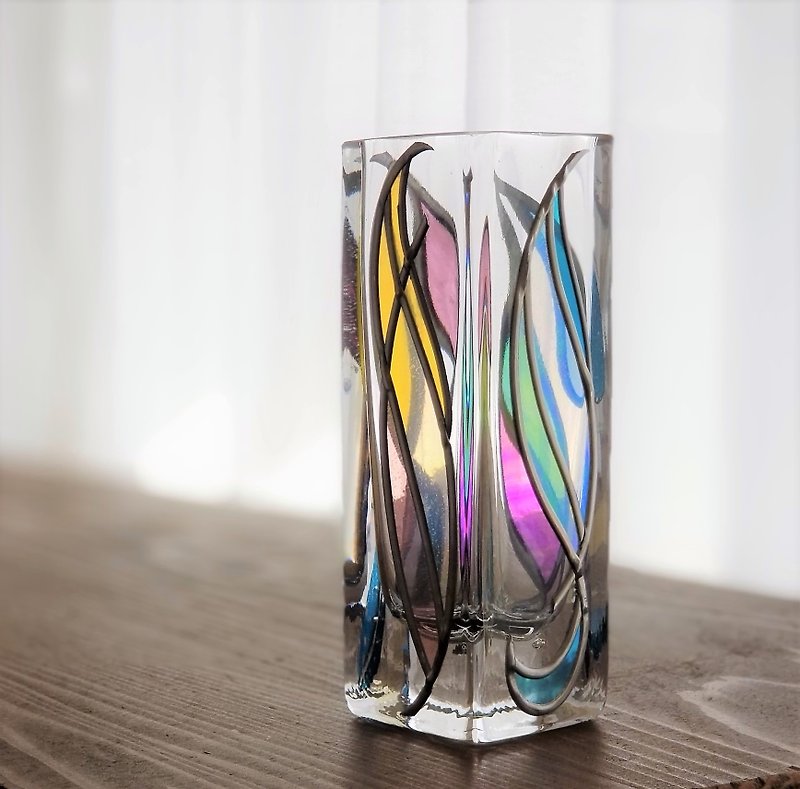 Glass Art  Single-flowered vase　  Drops of light - Pottery & Ceramics - Glass Multicolor