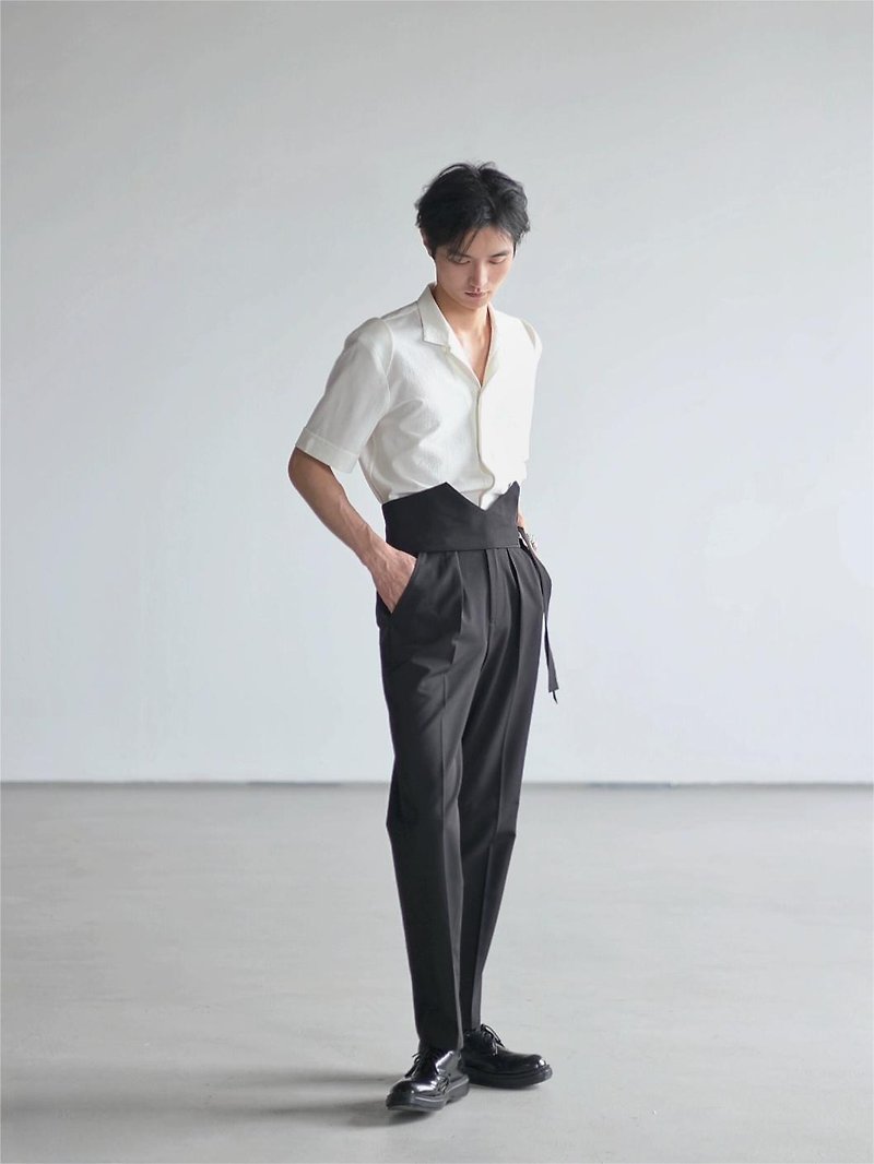 Chaotic Mountains and New Chinese Style Original Design Straight Leg Pants Black Removable Adjustable Waistband Matching One Clothes for More Wearing in Summer - Men's Pants - Cotton & Hemp Black