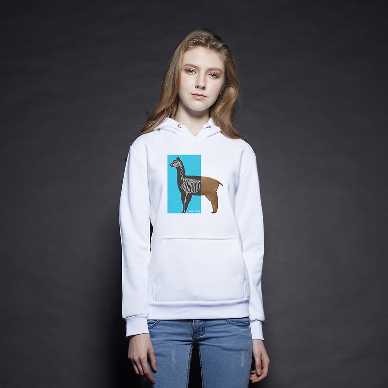 British Fashion Brand [Baker Street] X-ray Alpaca Printed Hoodie - เสื้อฮู้ด - ผ้าฝ้าย/ผ้าลินิน ขาว