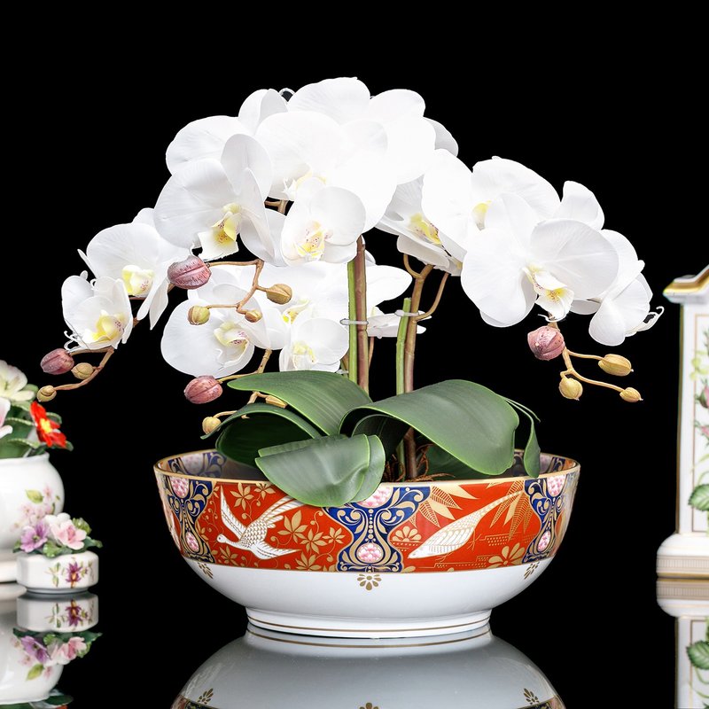 英國Royal Worcester女王2002百鳥朝鳳富貴鵲鳥骨瓷花盆展示碗缽 - 花瓶/花器 - 瓷 