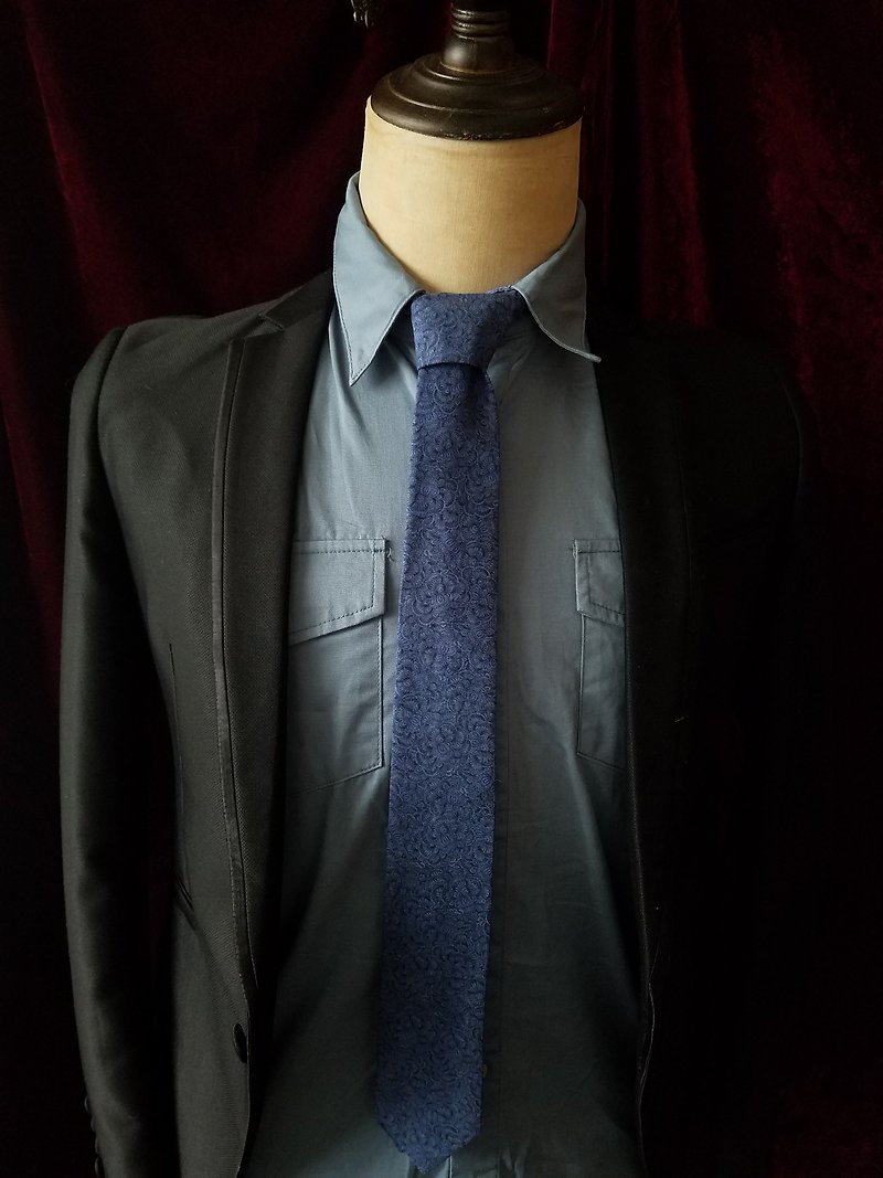 Dark Blue Retro Tie Gentleman's style narrow necktie - Ties & Tie Clips - Polyester Blue
