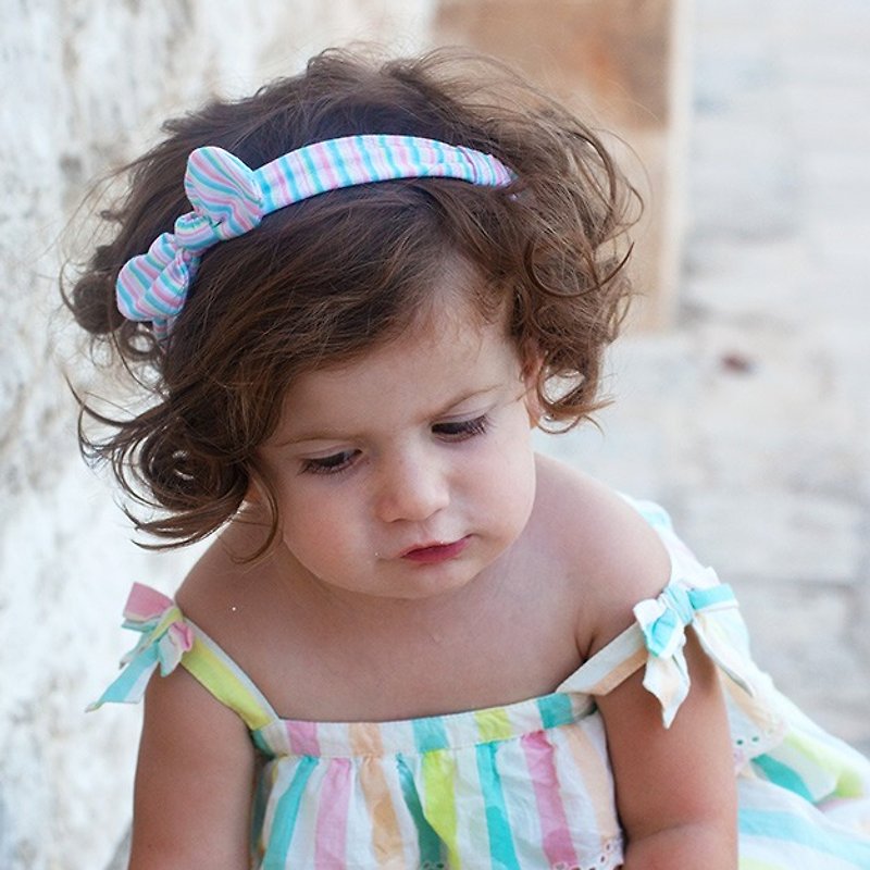 美國 Joli Sophie 蝴蝶結髮帶2入組-粉白點點粉藍條紋 JSHB2PDRS - 圍兜/口水巾 - 棉．麻 粉紅色