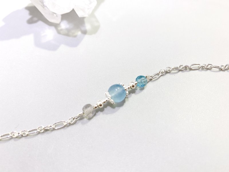 Ops Aquamarine bracelet-海水藍寶/拉長石/磷灰石/療癒/幸運 - 手鍊/手環 - 寶石 藍色