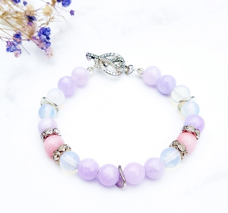 <Psychedelic Love> -Guardian Persian Jade x Peach Chalcedony Bracelet Natural Stone Hand-made Minimalist - Bracelets - Gemstone Purple