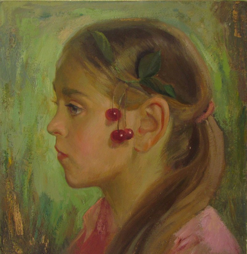 Cherry portrait of a girl,realistic portrait - 壁貼/牆壁裝飾 - 其他材質 