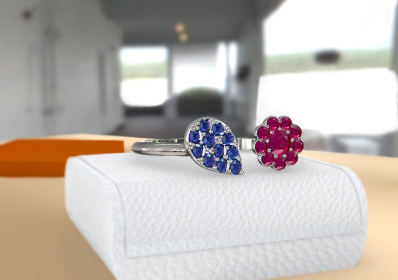 Blue sapphire and Red ruby ring,925 Silver , Fine jewelry ring  Natural Ruby - 戒指 - 其他金屬 咖啡色