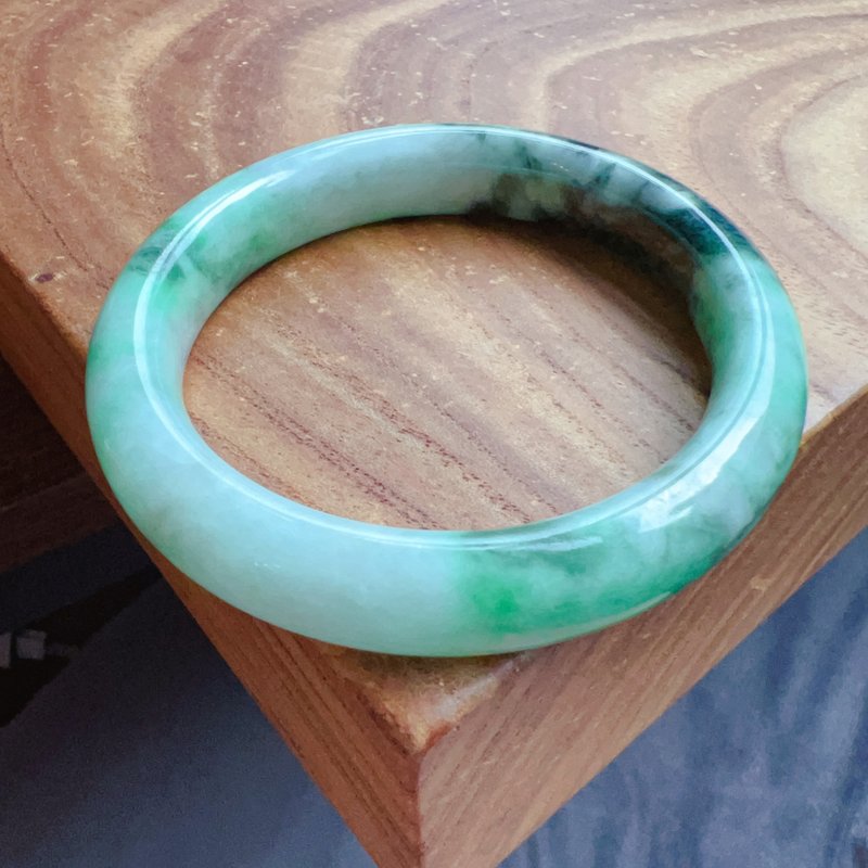 Green flower jade bracelet | 17.5 girth | Natural Burmese jade jade A grade | Gift - Bracelets - Jade Green