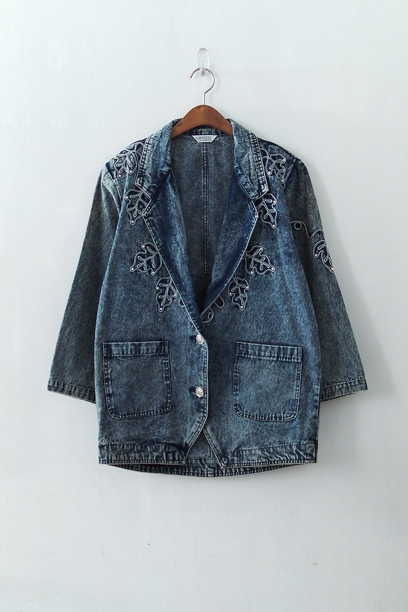 Banana Flyin '| vintage | back to Korea exaggerated gorgeous denim jacket - เสื้อแจ็คเก็ต - ผ้าฝ้าย/ผ้าลินิน 