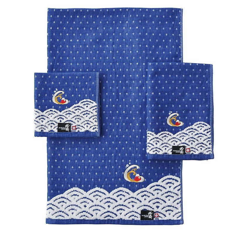 Maruma Japan│Hokusai New Japanese Style Imabari Hair Bath Face Towel (Kanagawa Surfing) - Towels - Cotton & Hemp 