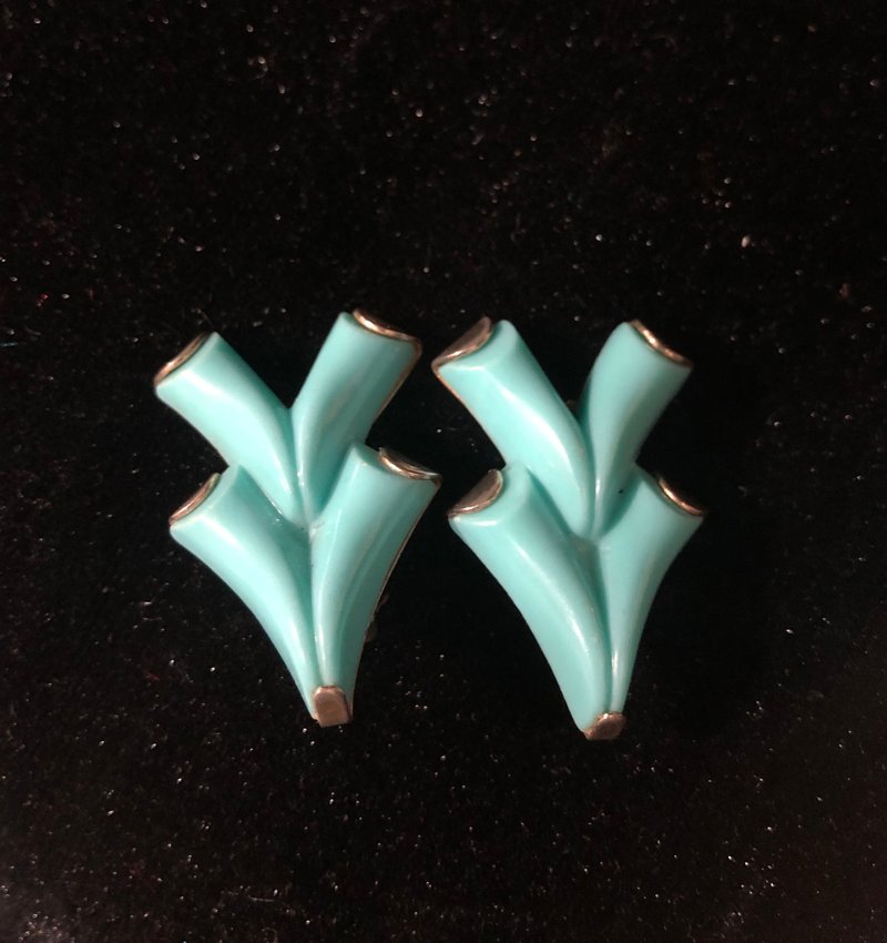 Vintage 雙V異形耳夾 - 耳環/耳夾/耳骨夾 - 樹脂 藍色